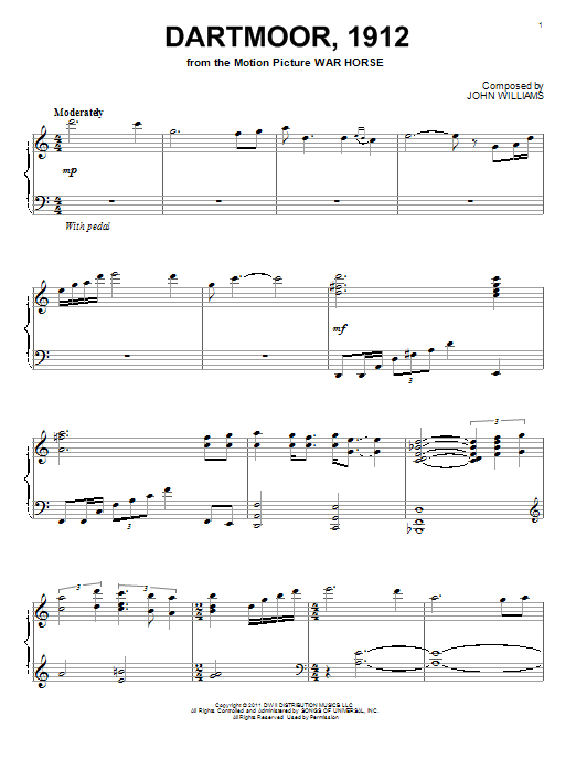 John Williams Dartmoor, 1912 Sheet Music Notes & Chords for Piano - Download or Print PDF