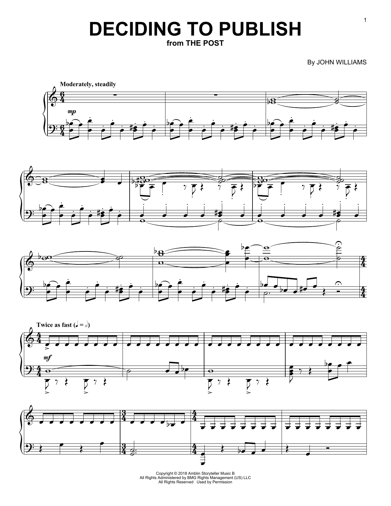 John Williams Deciding To Publish Sheet Music Notes & Chords for Piano - Download or Print PDF