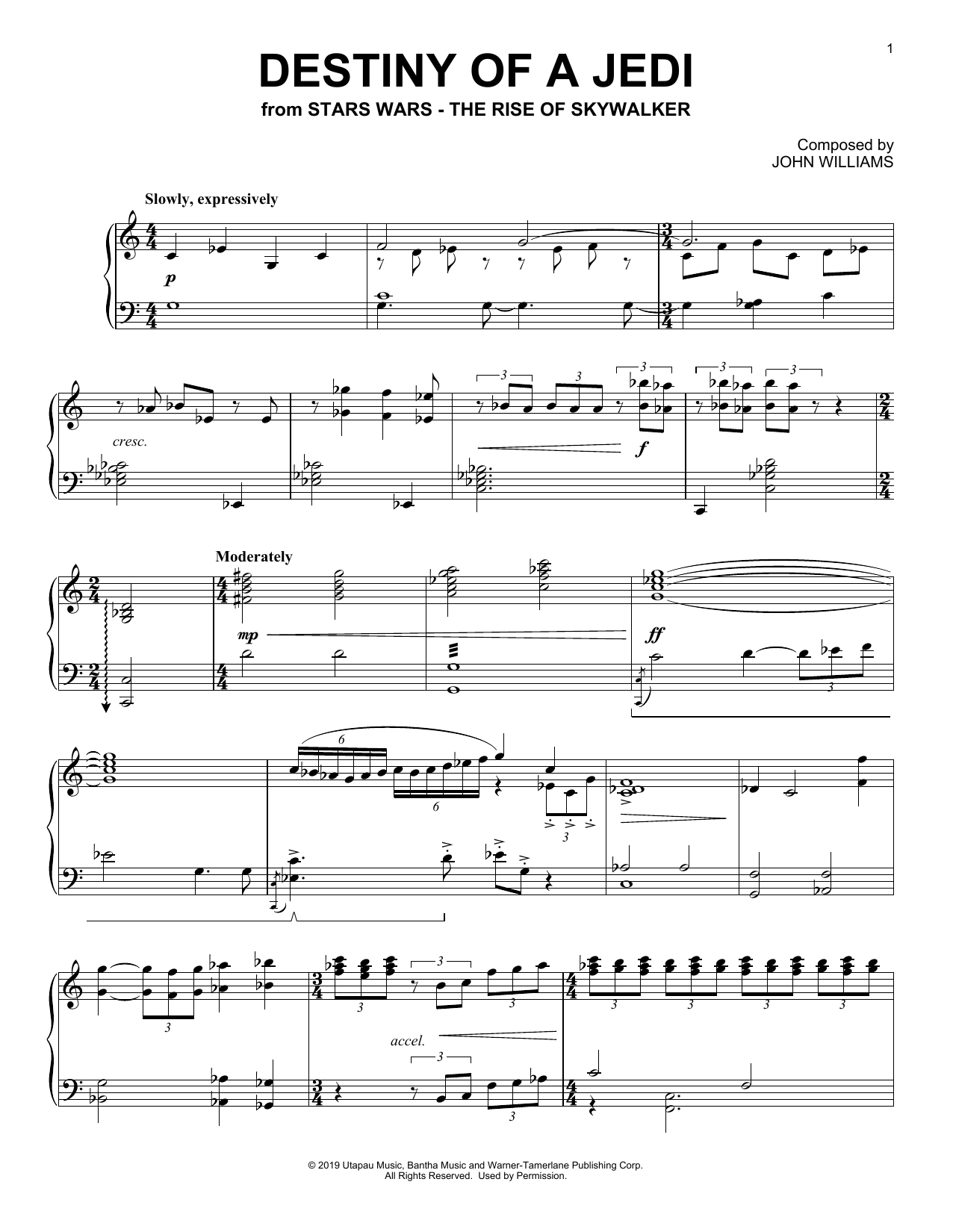 John Williams Destiny Of A Jedi (from The Rise Of Skywalker) Sheet Music Notes & Chords for Easy Piano - Download or Print PDF