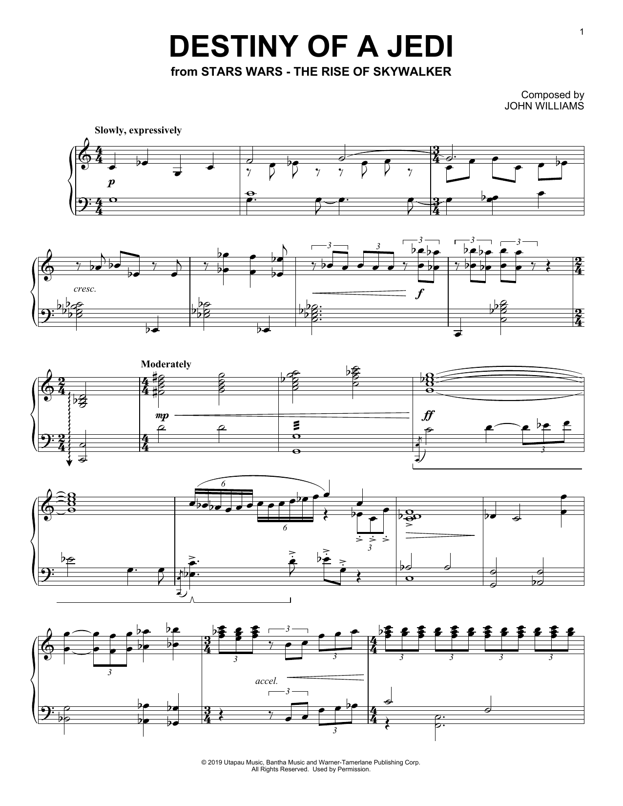 John Williams Destiny Of A Jedi (from The Rise Of Skywalker) Sheet Music Notes & Chords for Piano Solo - Download or Print PDF