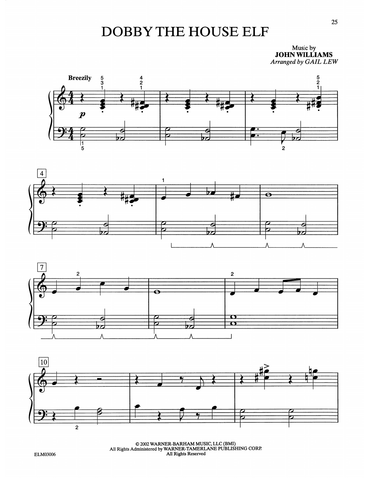 John Williams Dobby The House Elf (from Harry Potter) (arr. Gail Lew) Sheet Music Notes & Chords for Easy Piano - Download or Print PDF