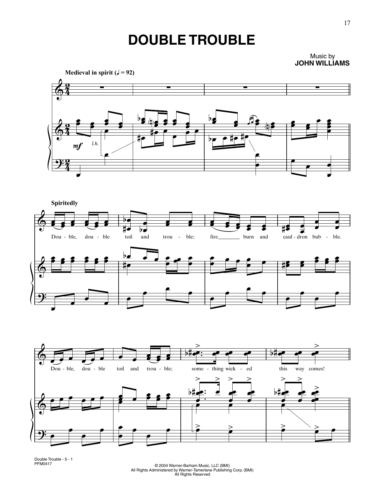 John Williams Double Trouble (from Harry Potter And The Prisoner Of Azkaban) Sheet Music Notes & Chords for Piano & Vocal - Download or Print PDF