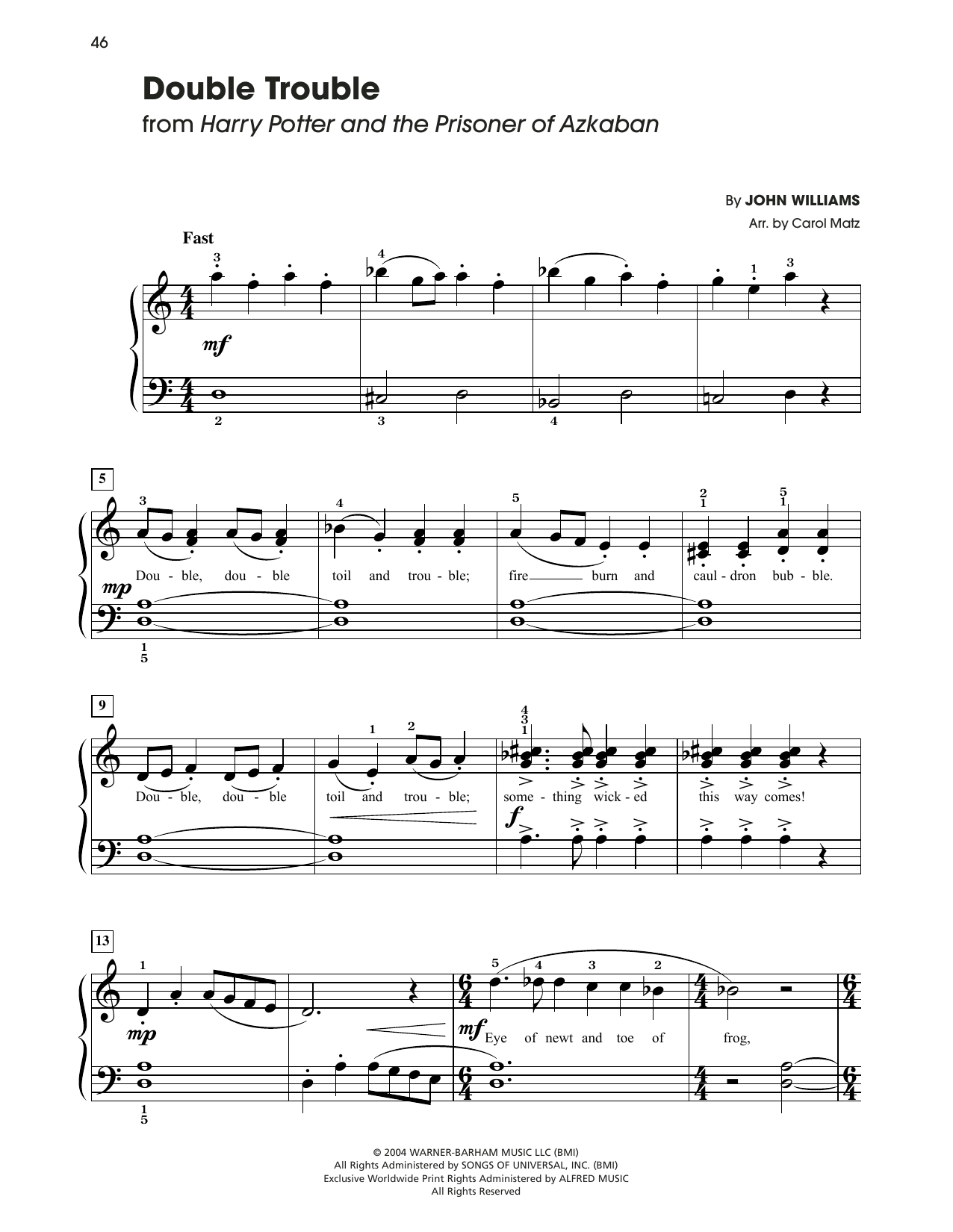 John Williams Double Trouble (from Harry Potter) (arr. Carol Matz) Sheet Music Notes & Chords for Big Note Piano - Download or Print PDF