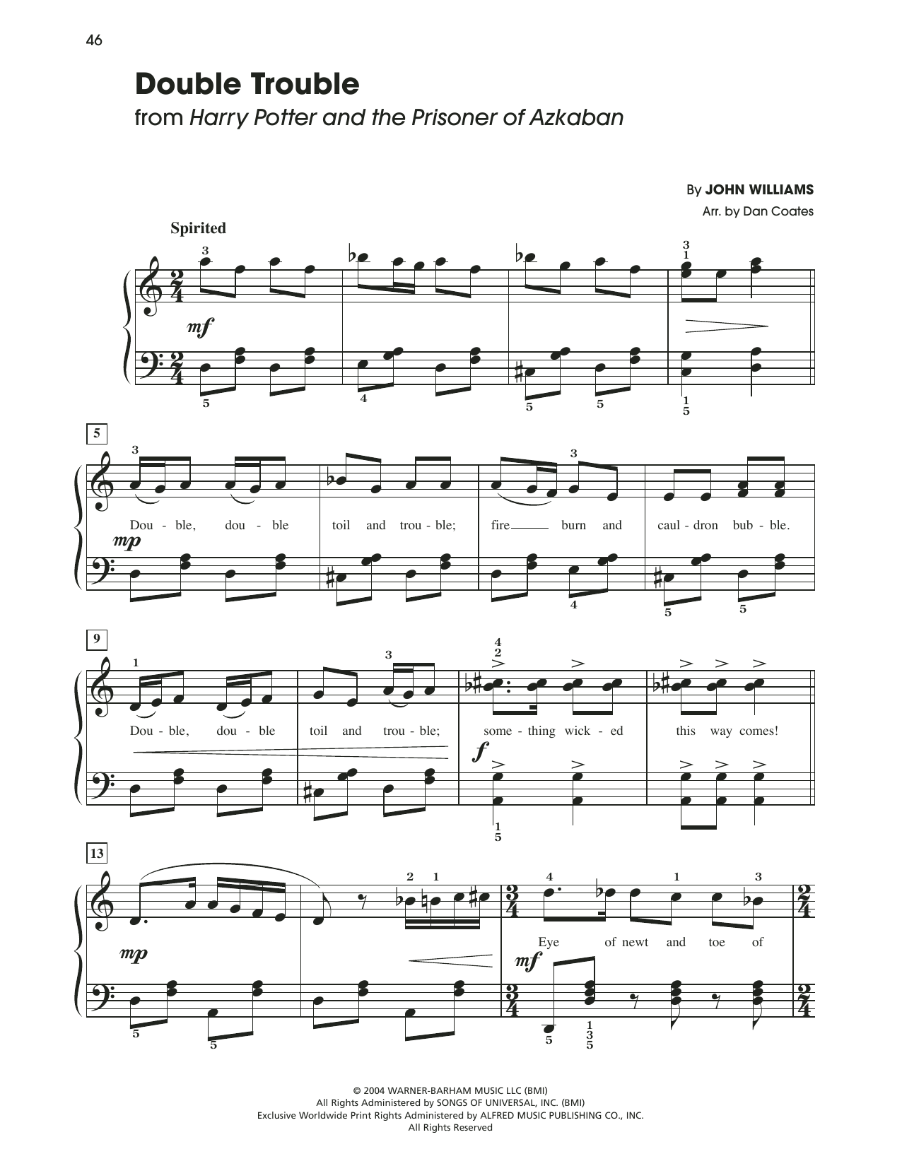 John Williams Double Trouble (from Harry Potter) (arr. Dan Coates) Sheet Music Notes & Chords for Easy Piano - Download or Print PDF