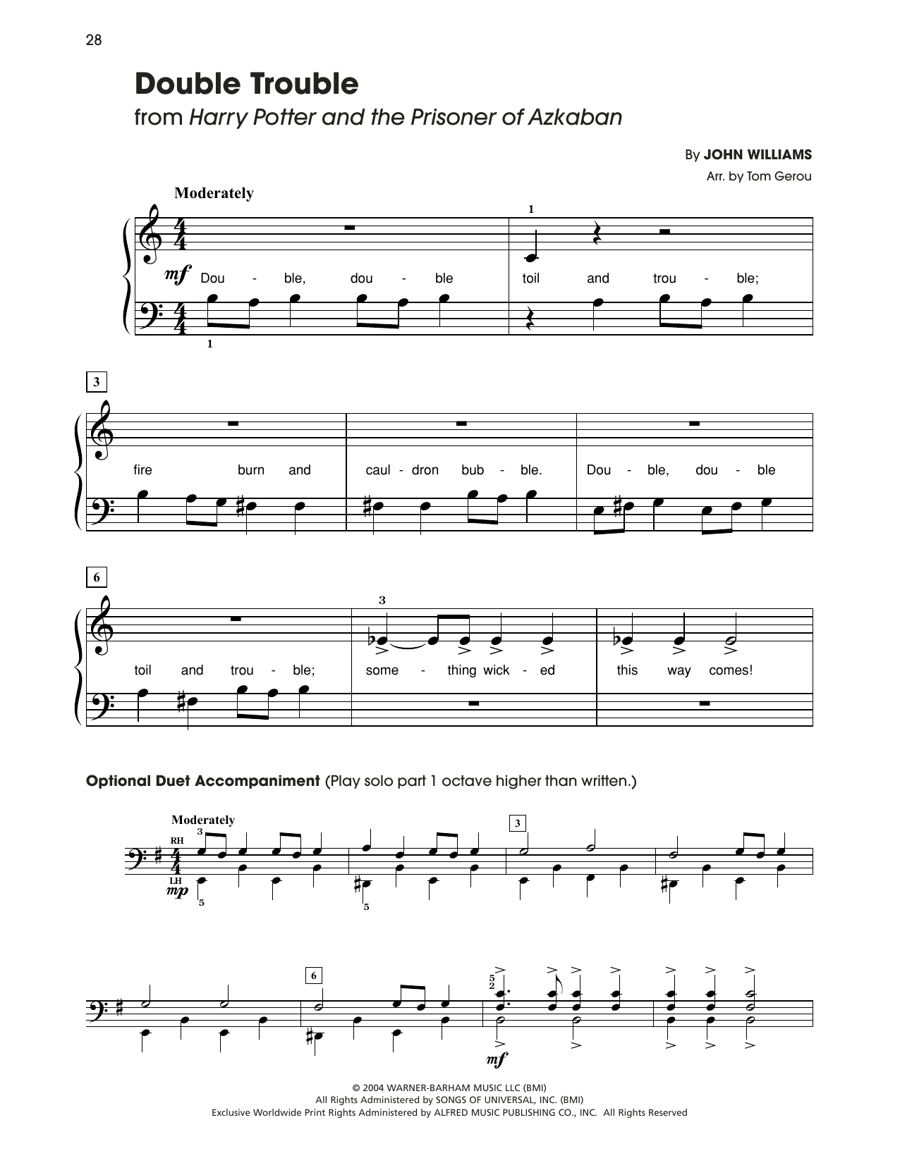 John Williams Double Trouble (from Harry Potter) (arr. Tom Gerou) Sheet Music Notes & Chords for 5-Finger Piano - Download or Print PDF