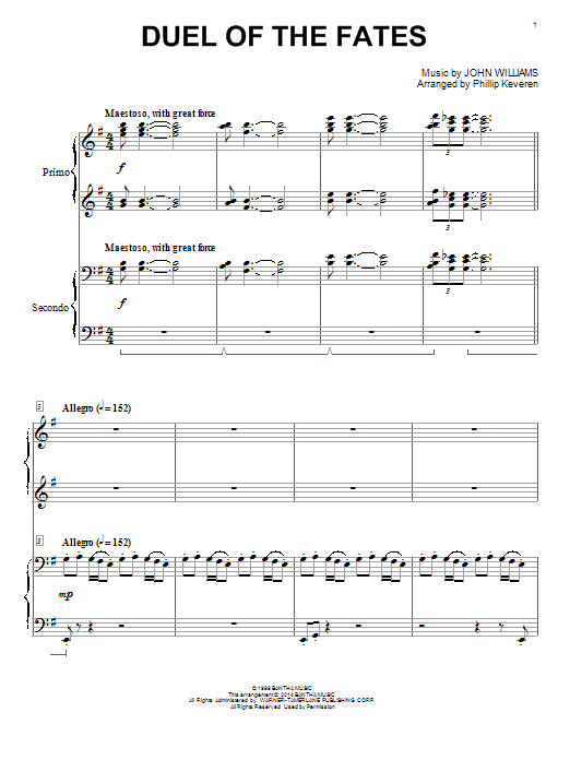 John Williams Duel Of The Fates (from Star Wars: The Phantom Menace) (arr. Phillip Keveren) Sheet Music Notes & Chords for Big Note Piano - Download or Print PDF