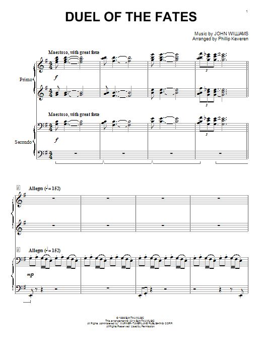 John Williams Duel Of The Fates (from Star Wars: The Phantom Menace) (arr. Phillip Keveren) Sheet Music Notes & Chords for Piano Duet - Download or Print PDF