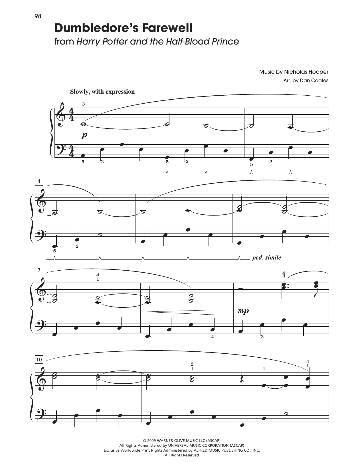 John Williams Dumbledore's Farewell (from Harry Potter) (arr. Dan Coates) Sheet Music Notes & Chords for Easy Piano - Download or Print PDF
