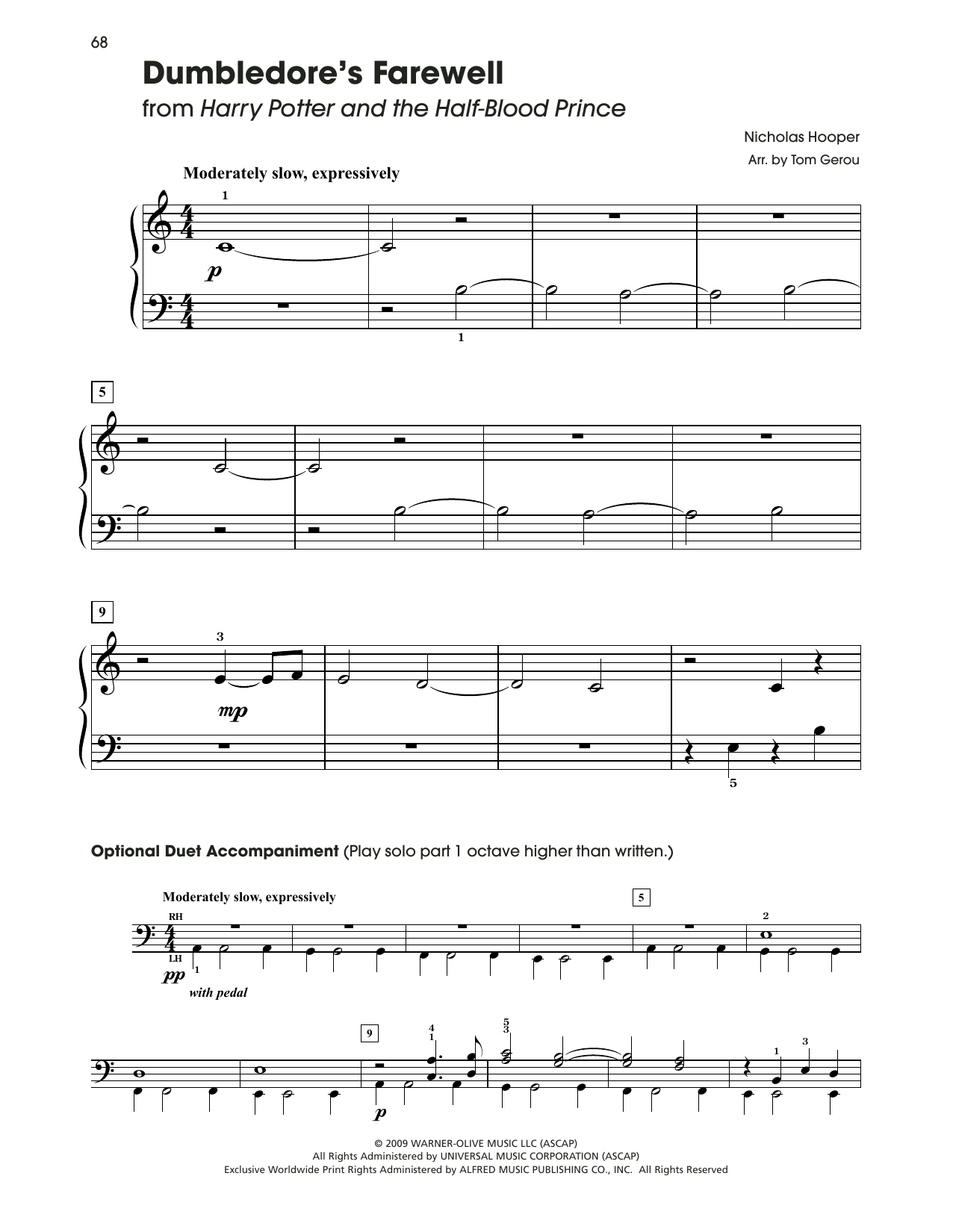John Williams Dumbledore's Farewell (from Harry Potter) (arr. Tom Gerou) Sheet Music Notes & Chords for 5-Finger Piano - Download or Print PDF