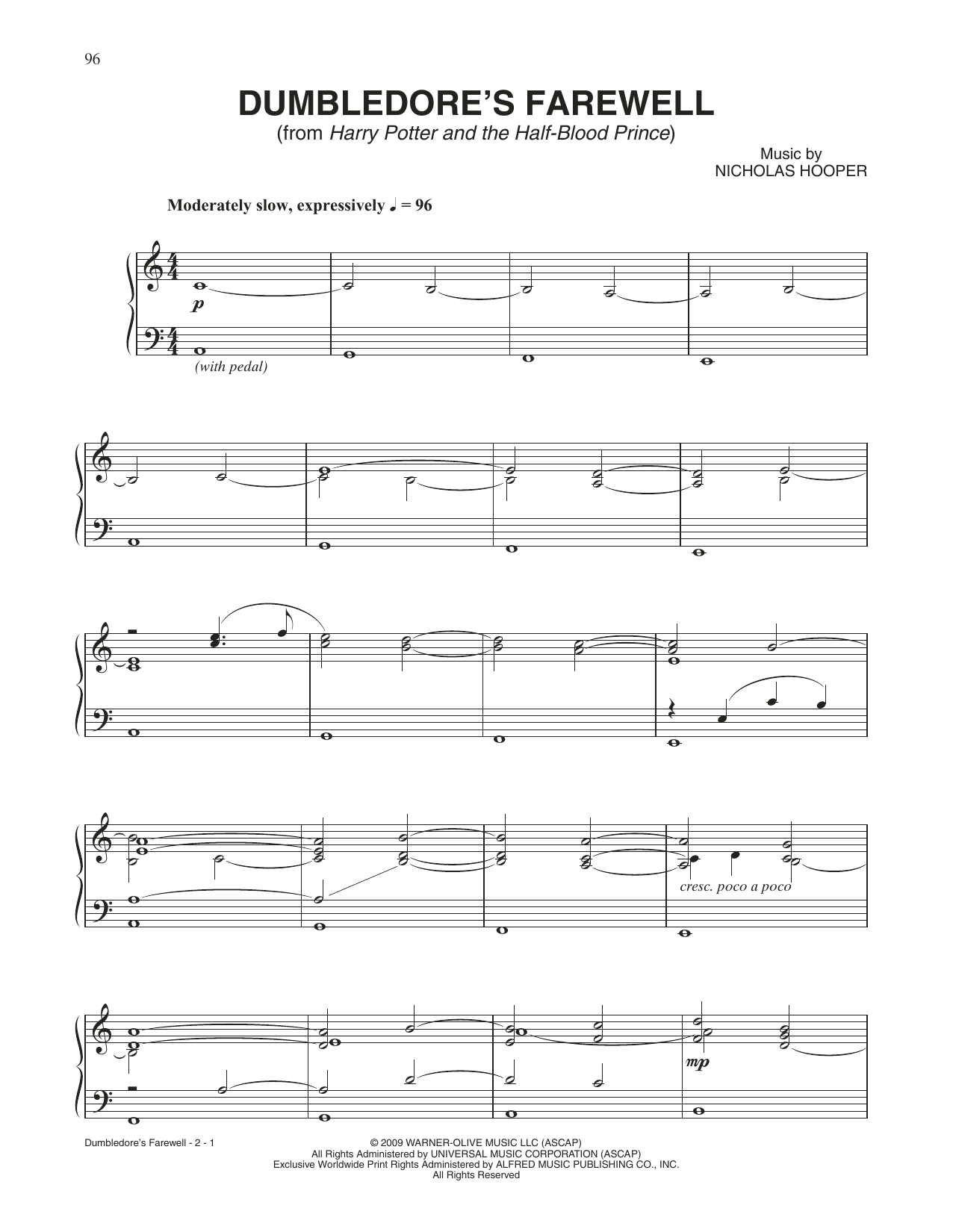 John Williams Dumbledore's Farewell (from Harry Potter) Sheet Music Notes & Chords for Piano Solo - Download or Print PDF