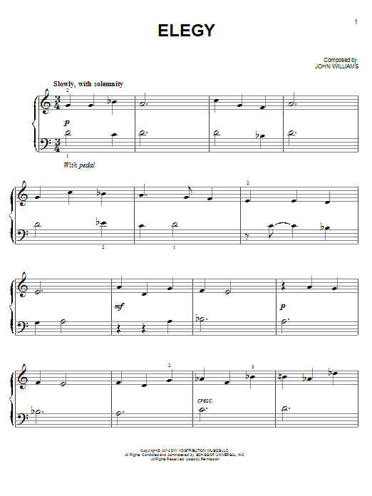 John Williams Elegy Sheet Music Notes & Chords for Easy Piano - Download or Print PDF