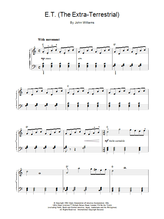 John Williams E.T. The Extra-Terrestrial Sheet Music Notes & Chords for Piano - Download or Print PDF