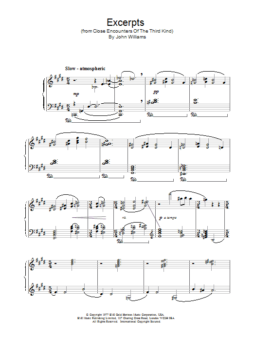 John Williams Excerpts from Close Encounters Of The Third Kind Sheet Music Notes & Chords for Piano - Download or Print PDF