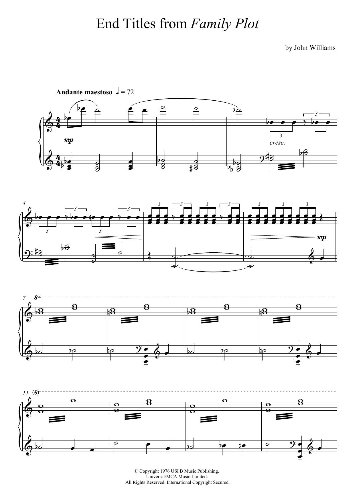 John Williams Family Plot Sheet Music Notes & Chords for Piano - Download or Print PDF