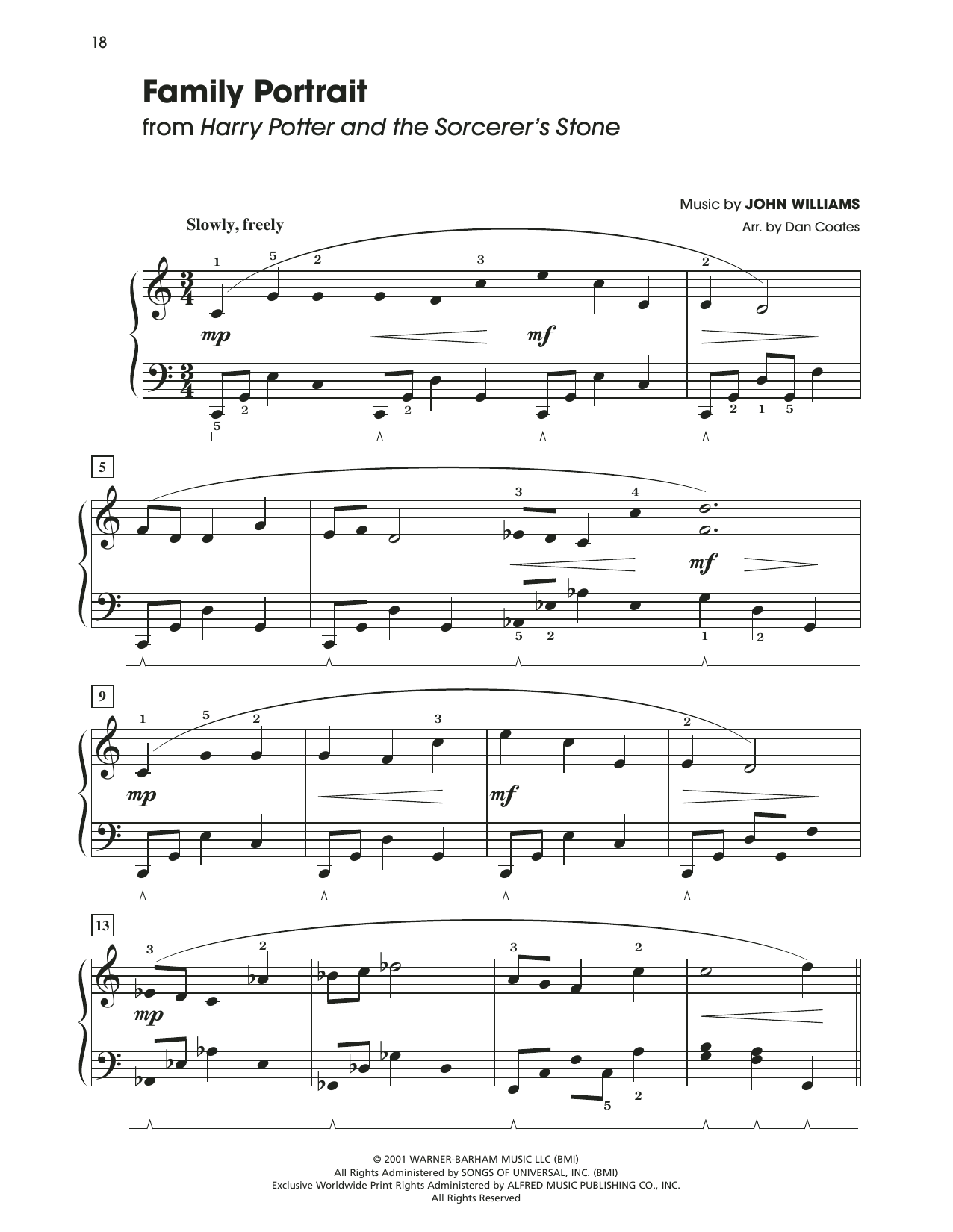 John Williams Family Portrait (from Harry Potter) (arr. Dan Coates) Sheet Music Notes & Chords for Easy Piano - Download or Print PDF