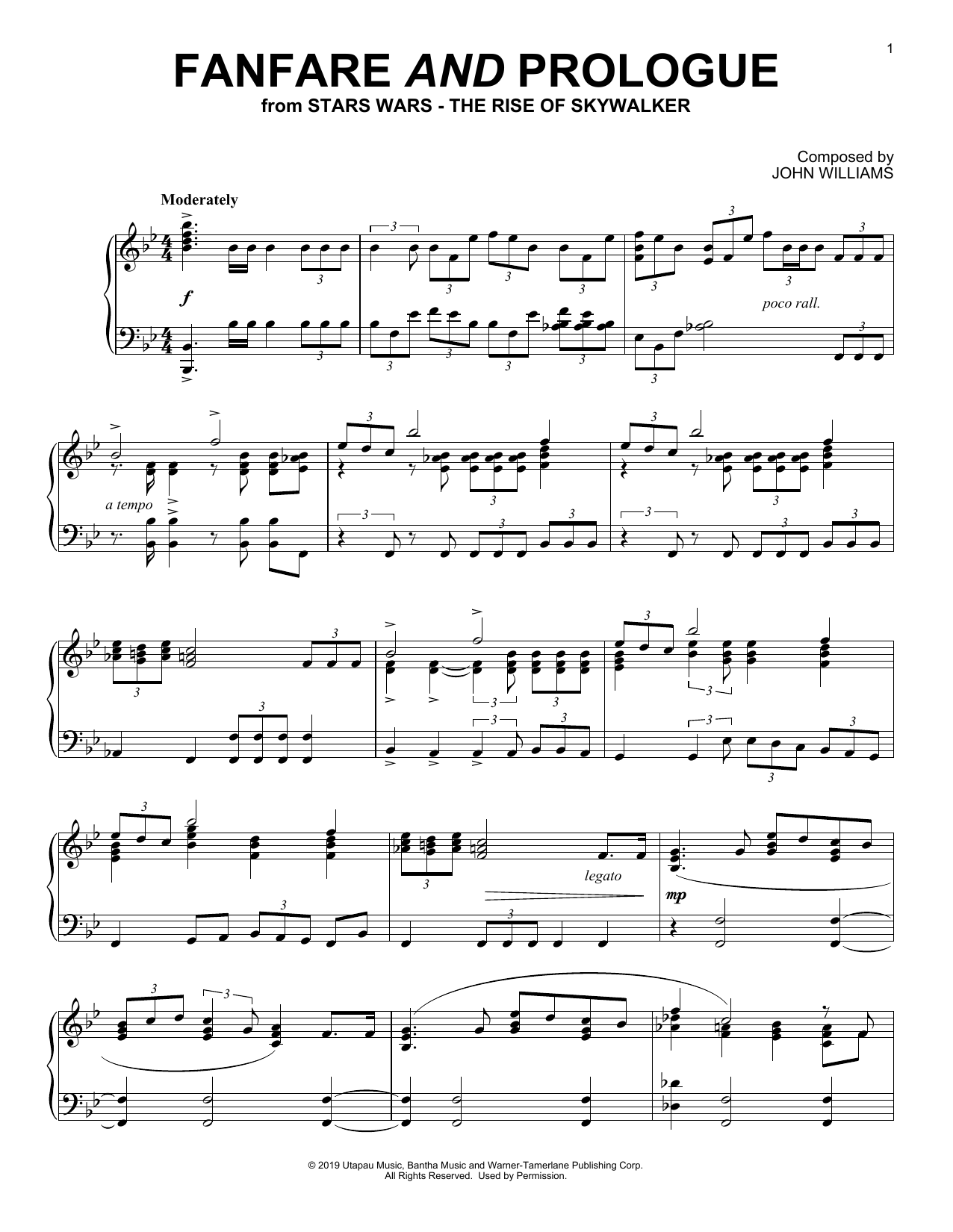 John Williams Fanfare And Prologue (from The Rise Of Skywalker) Sheet Music Notes & Chords for Easy Piano - Download or Print PDF