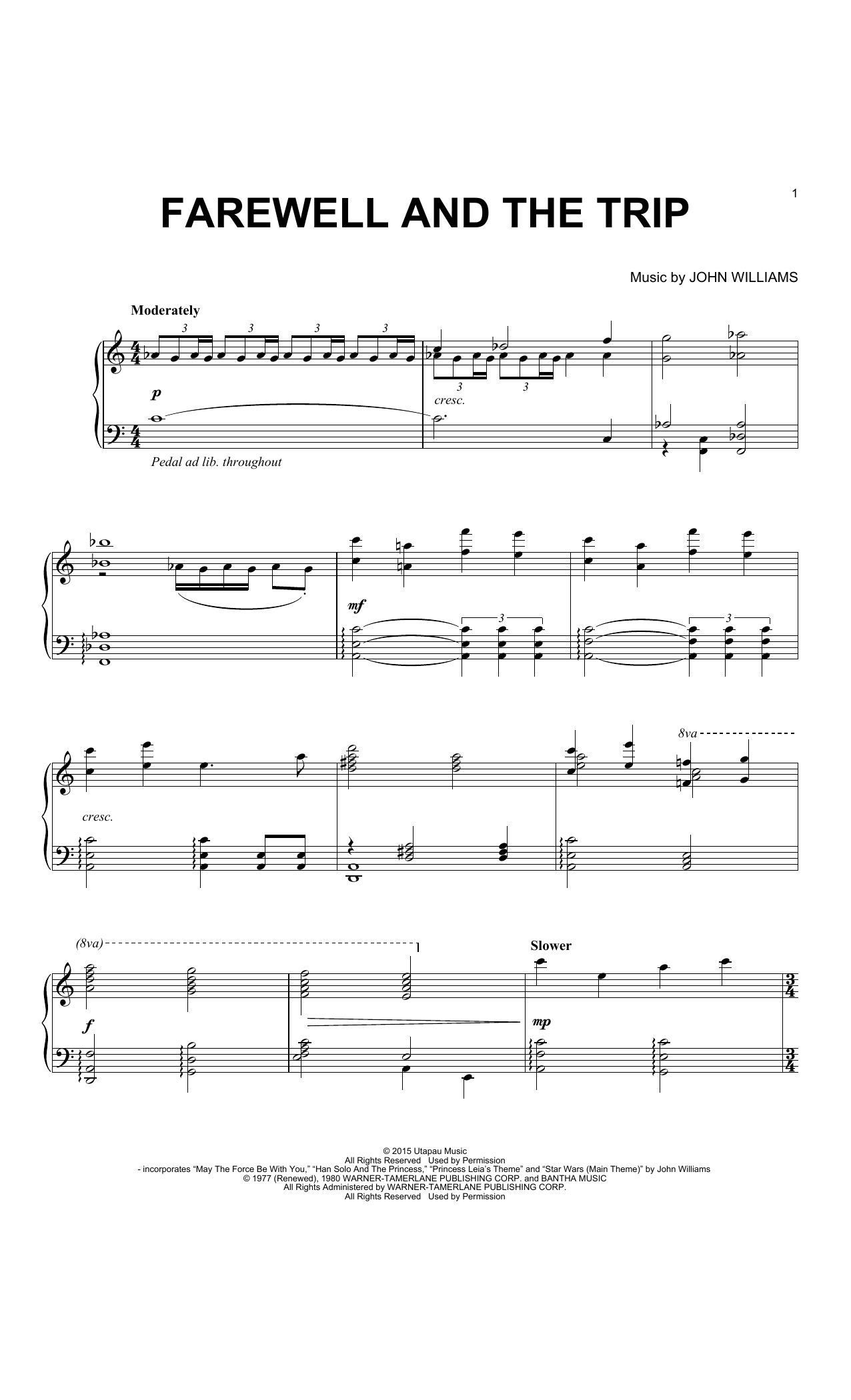 John Williams Farewell And The Trip Sheet Music Notes & Chords for Piano - Download or Print PDF