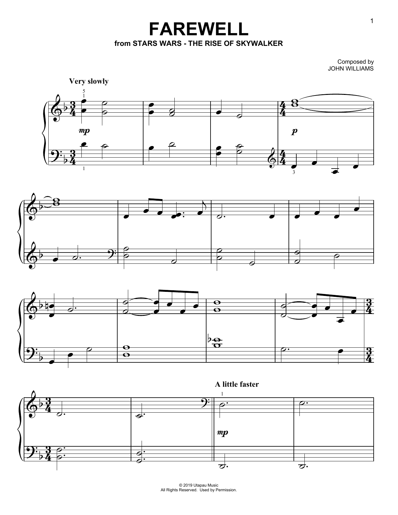 John Williams Farewell (from The Rise Of Skywalker) Sheet Music Notes & Chords for Easy Piano - Download or Print PDF
