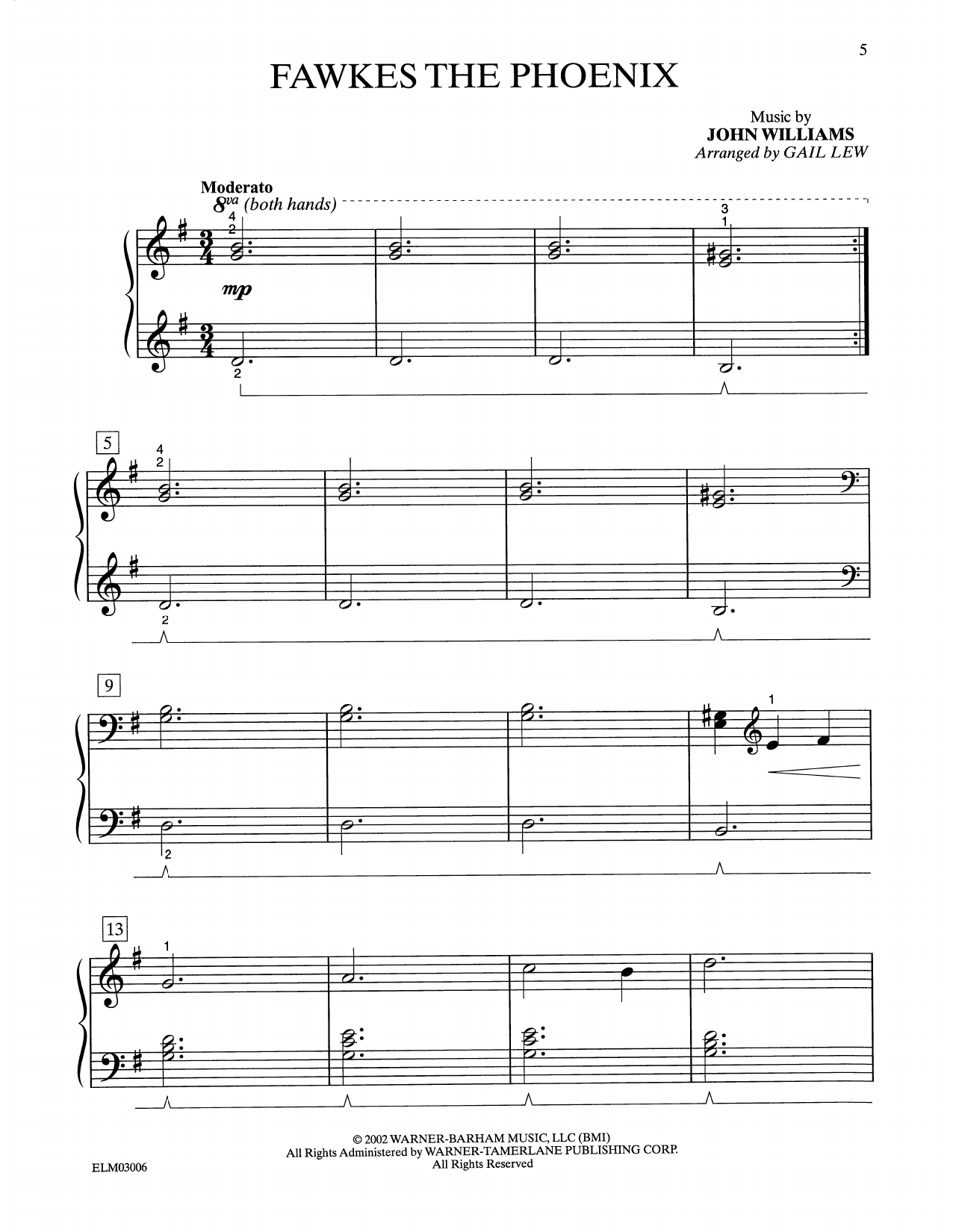 John Williams Fawkes The Phoenix (from Harry Potter) (arr. Gail Lew) Sheet Music Notes & Chords for Easy Piano - Download or Print PDF