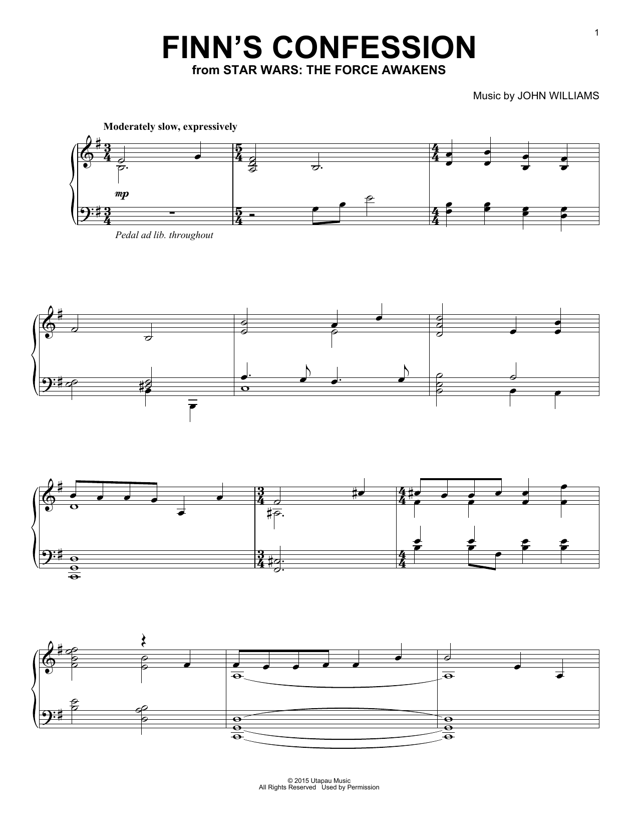 John Williams Finn's Confession Sheet Music Notes & Chords for Easy Piano - Download or Print PDF