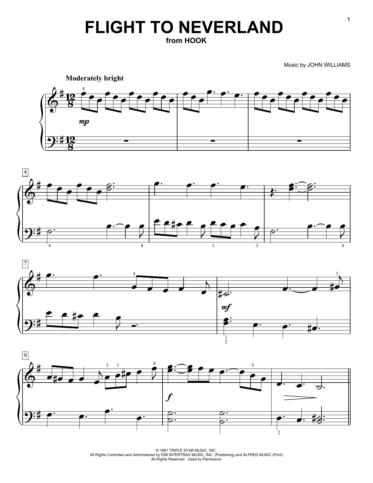 John Williams Flight To Neverland (from Hook) Sheet Music Notes & Chords for Easy Piano - Download or Print PDF