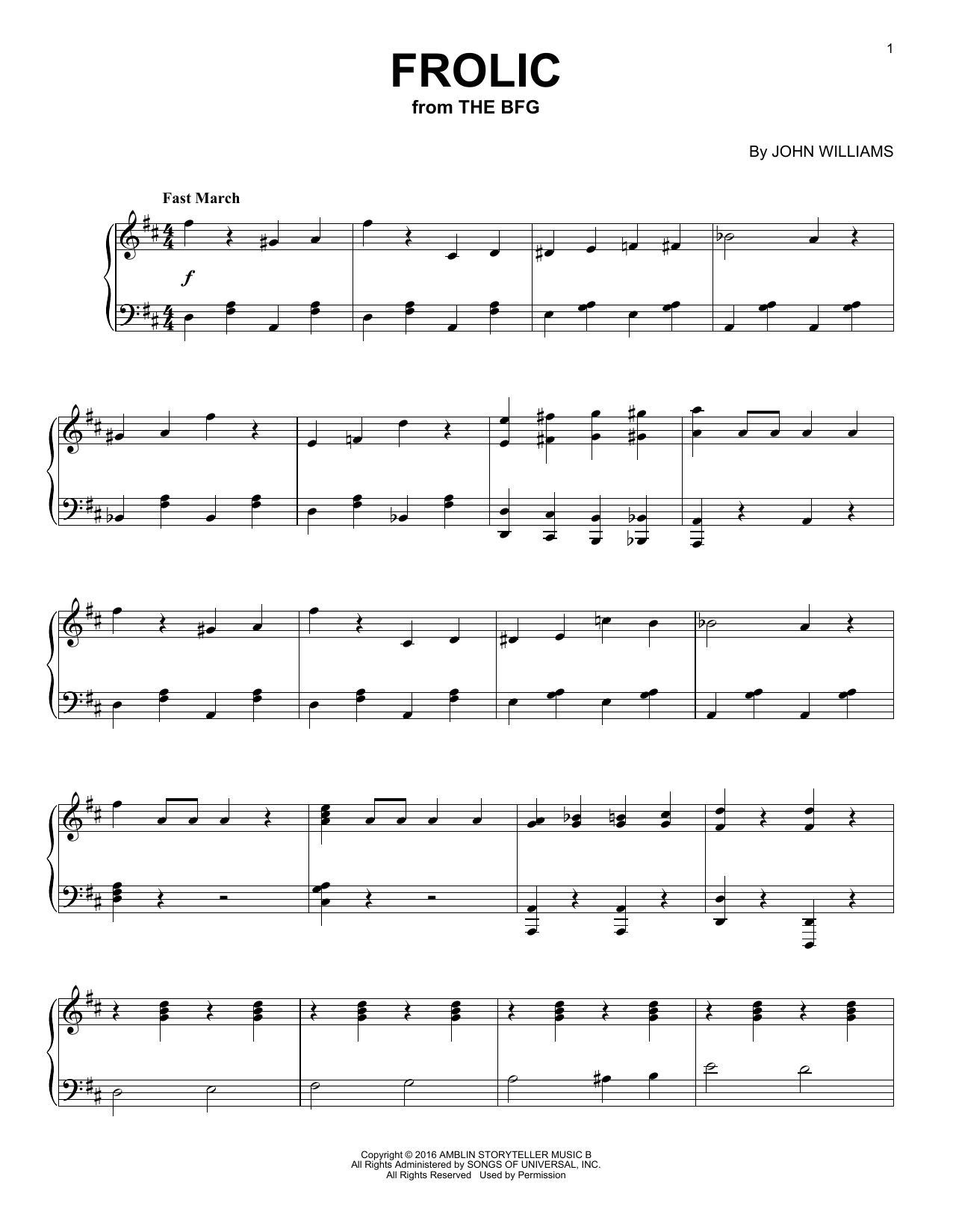 John Williams Frolic Sheet Music Notes & Chords for Piano - Download or Print PDF