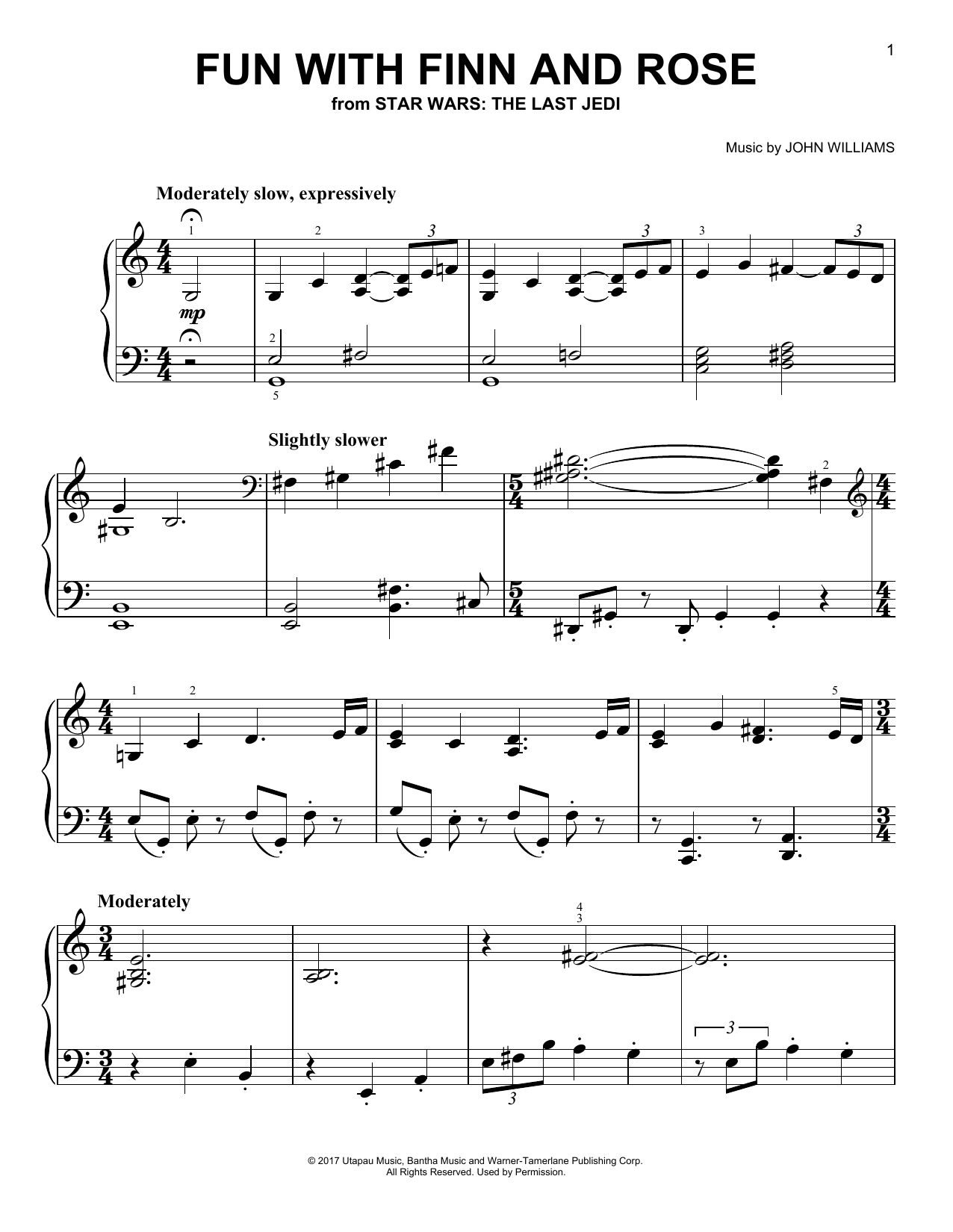 John Williams Fun With Finn And Rose Sheet Music Notes & Chords for Piano - Download or Print PDF