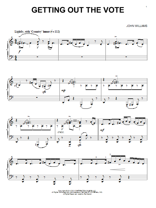 John Williams Getting Out The Vote Sheet Music Notes & Chords for Piano - Download or Print PDF