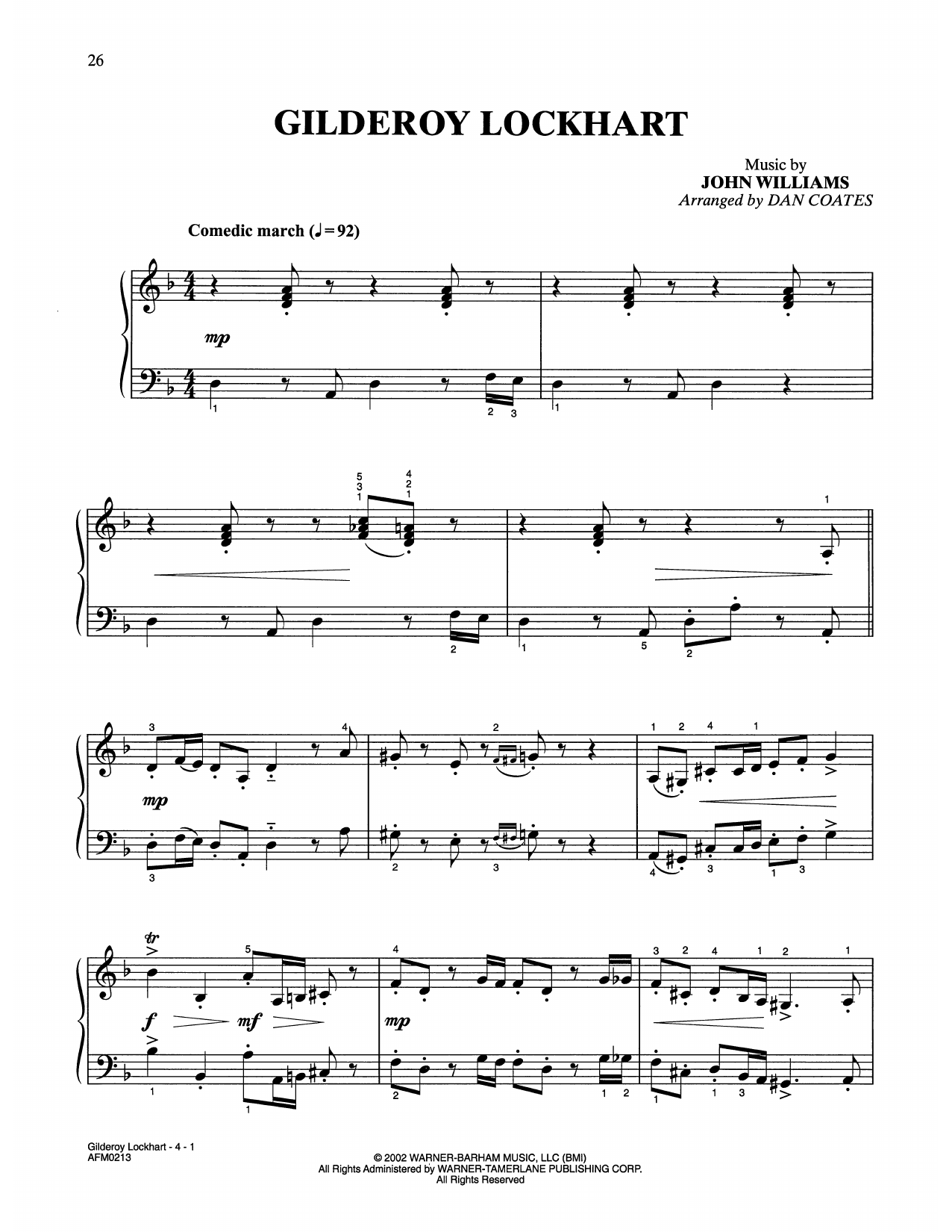 John Williams Gilderoy Lockhart (from Harry Potter And The Chamber Of Secrets) Sheet Music Notes & Chords for Easy Piano - Download or Print PDF