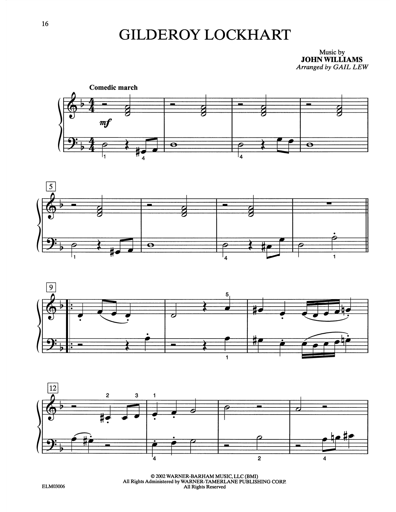 John Williams Gilderoy Lockhart (from Harry Potter) (arr. Gail Lew) Sheet Music Notes & Chords for Easy Piano - Download or Print PDF