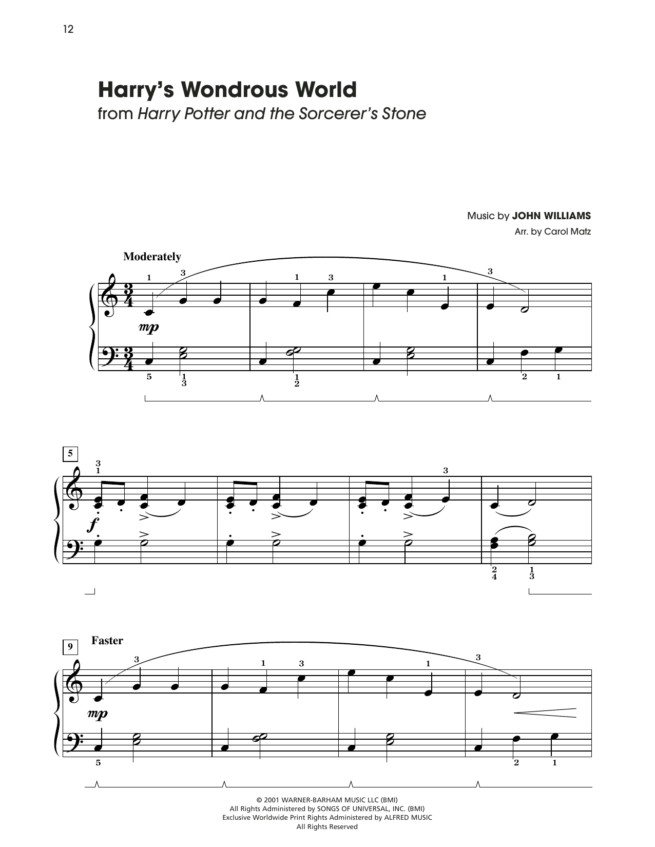 John Williams Harry's Wondrous World (arr. Carol Matz) Sheet Music Notes & Chords for Big Note Piano - Download or Print PDF