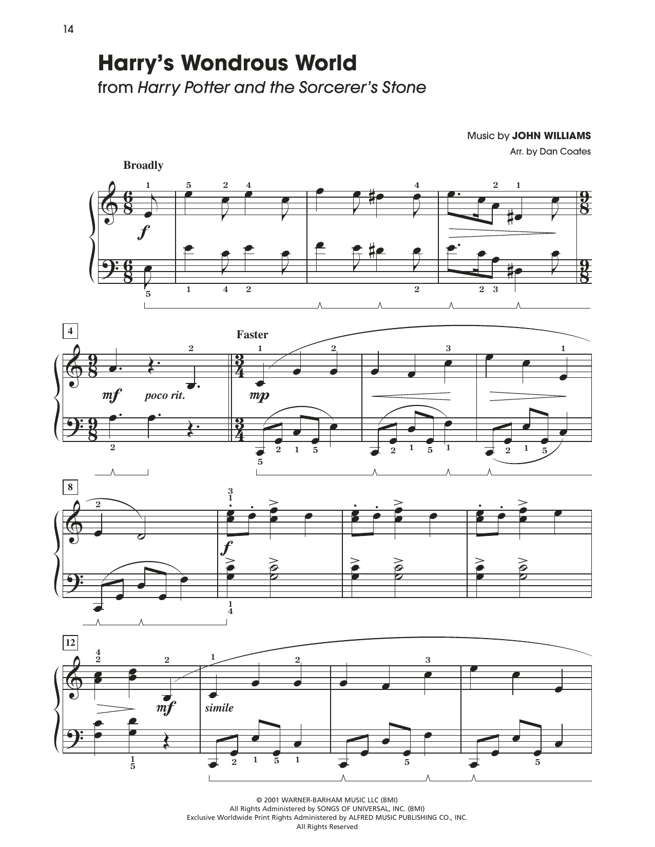 John Williams Harry's Wondrous World (arr. Dan Coates) Sheet Music Notes & Chords for Easy Piano - Download or Print PDF