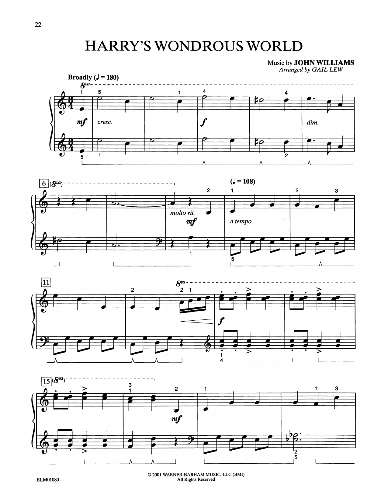 John Williams Harry's Wondrous World (from Harry Potter) (arr. Gail Lew) Sheet Music Notes & Chords for Easy Piano - Download or Print PDF