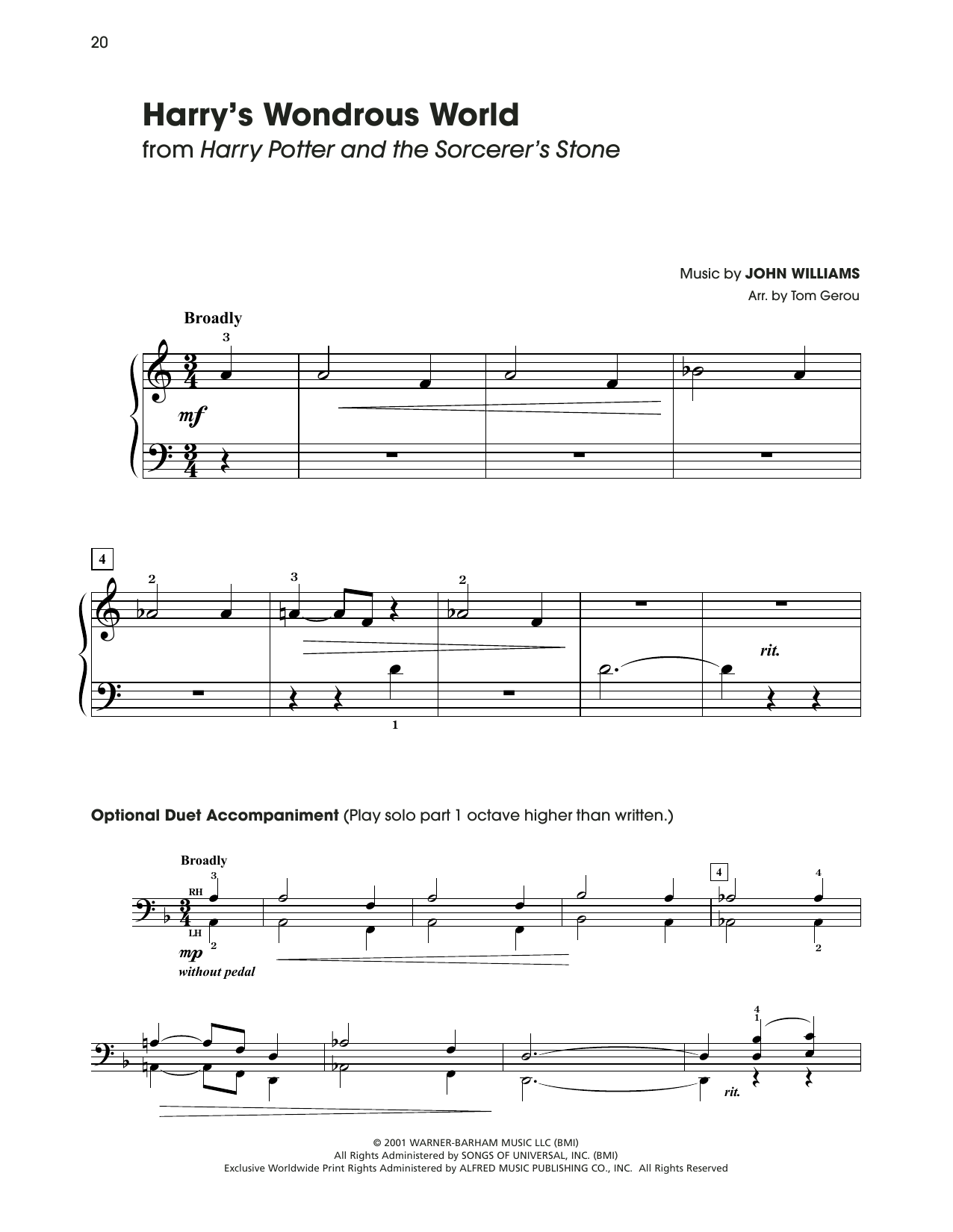 John Williams Harry's Wondrous World (from Harry Potter) (arr. Tom Gerou) Sheet Music Notes & Chords for 5-Finger Piano - Download or Print PDF