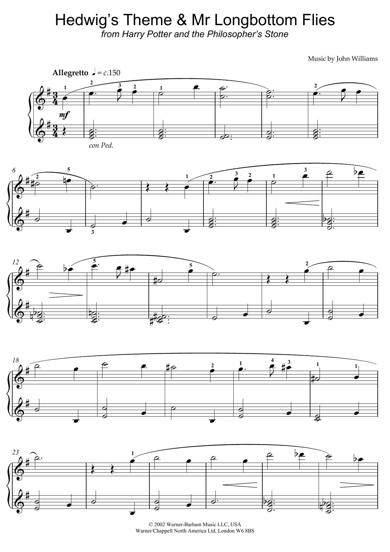 John Williams Hedwig's Theme and Mr Longbottom Flies (from Harry Potter and the Philosopher's Stone) Sheet Music Notes & Chords for Piano Solo - Download or Print PDF