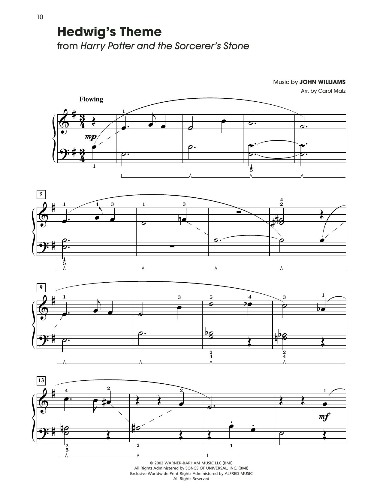 John Williams Hedwig's Theme (from Harry Potter And The Sorcerer's Stone) (arr. Carol Matz) Sheet Music Notes & Chords for Big Note Piano - Download or Print PDF
