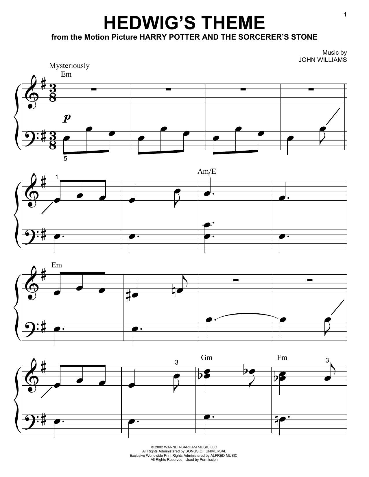 John Williams Hedwig's Theme (from Harry Potter And The Sorcerer's Stone) Sheet Music Notes & Chords for Very Easy Piano - Download or Print PDF