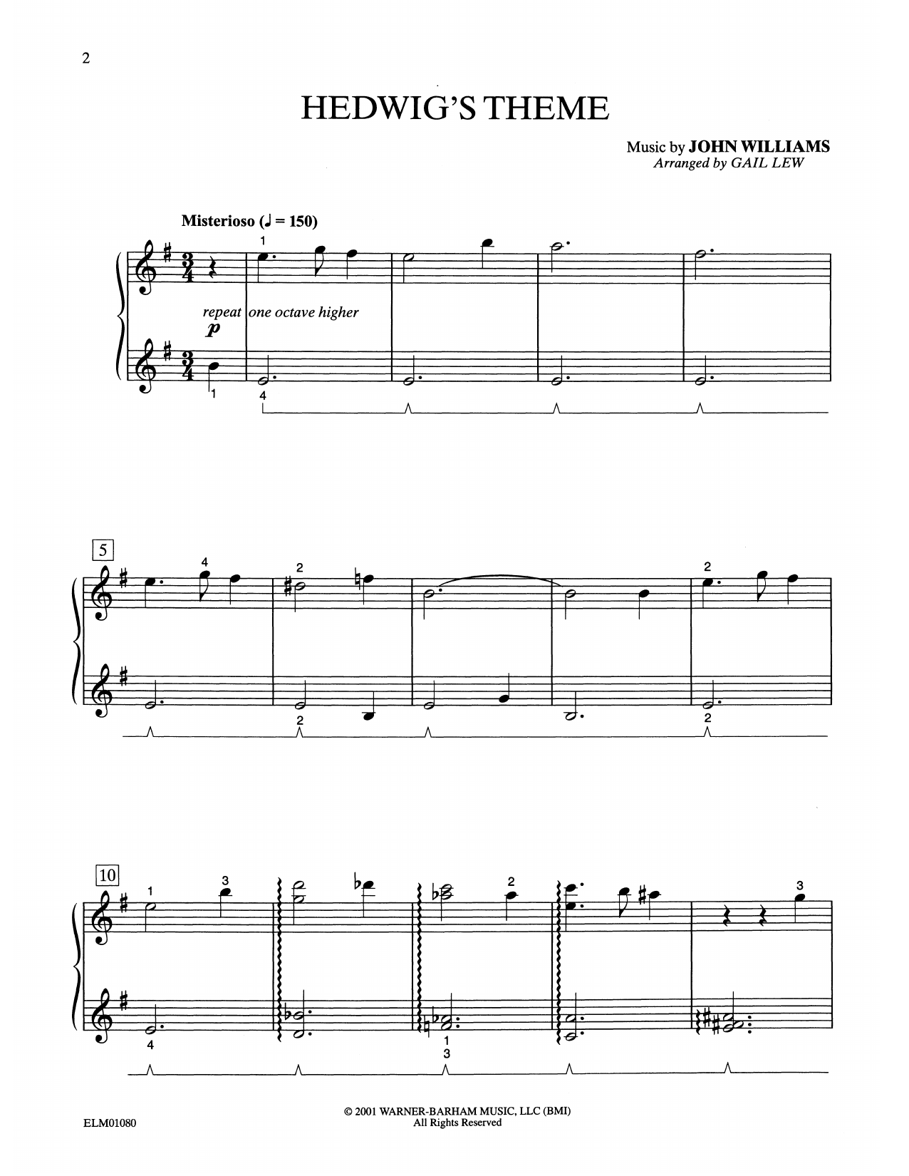 John Williams Hedwig's Theme (from Harry Potter) (arr. Gail Lew) Sheet Music Notes & Chords for Easy Piano - Download or Print PDF