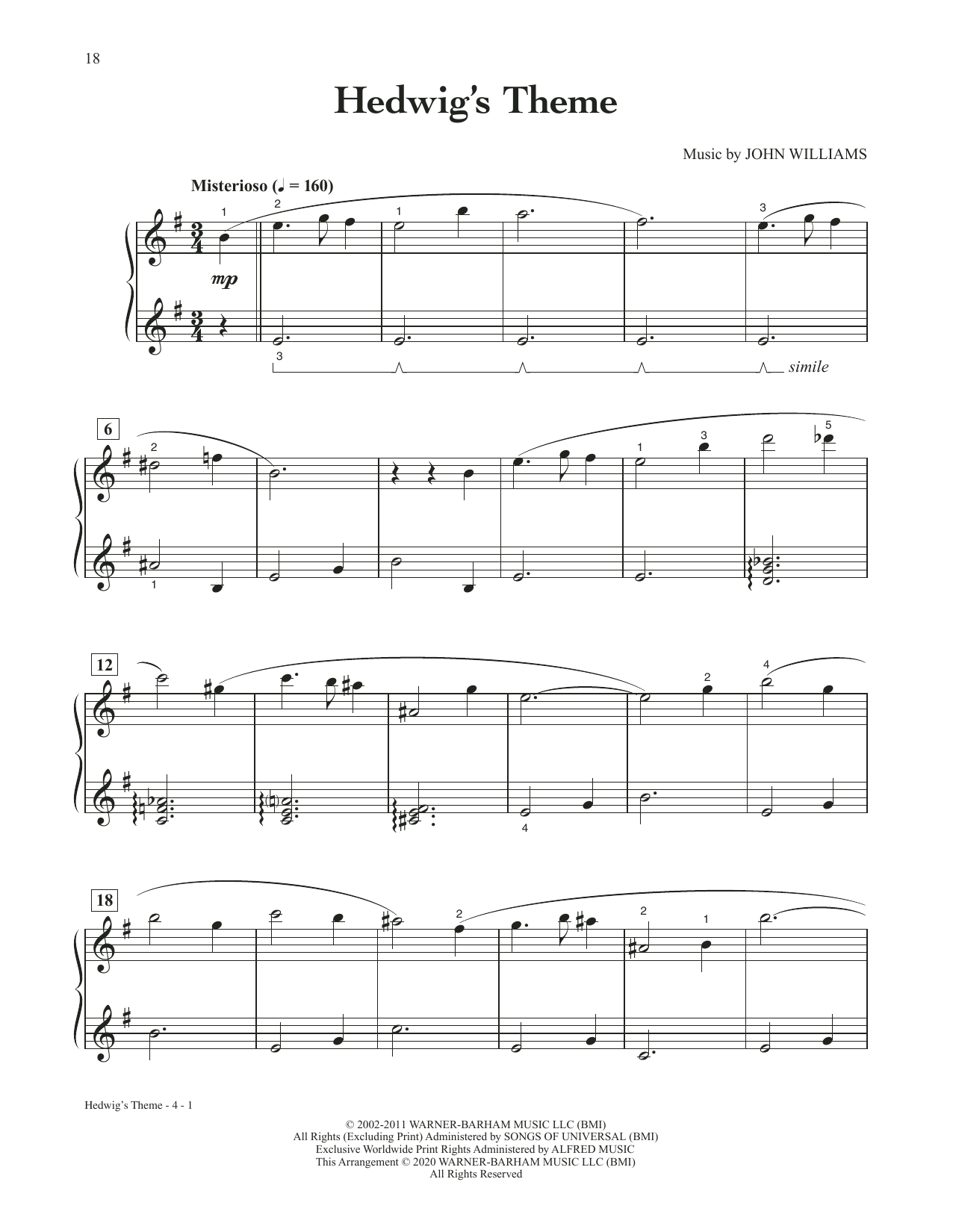 John Williams Hedwig's Theme (from Harry Potter) Sheet Music Notes & Chords for Easy Piano - Download or Print PDF