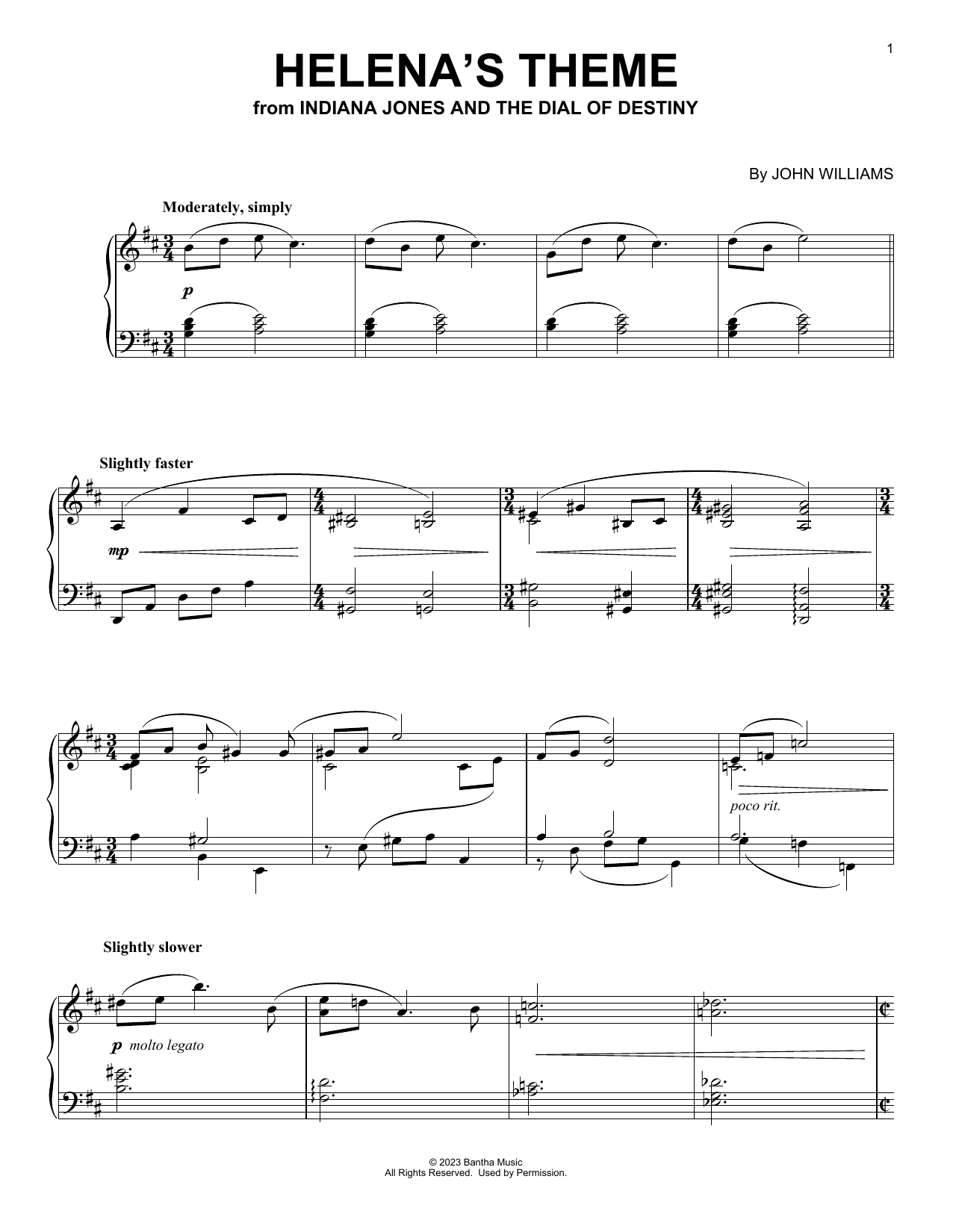 John Williams Helena's Theme (from Indiana Jones and the Dial of Destiny) Sheet Music Notes & Chords for Piano Solo - Download or Print PDF