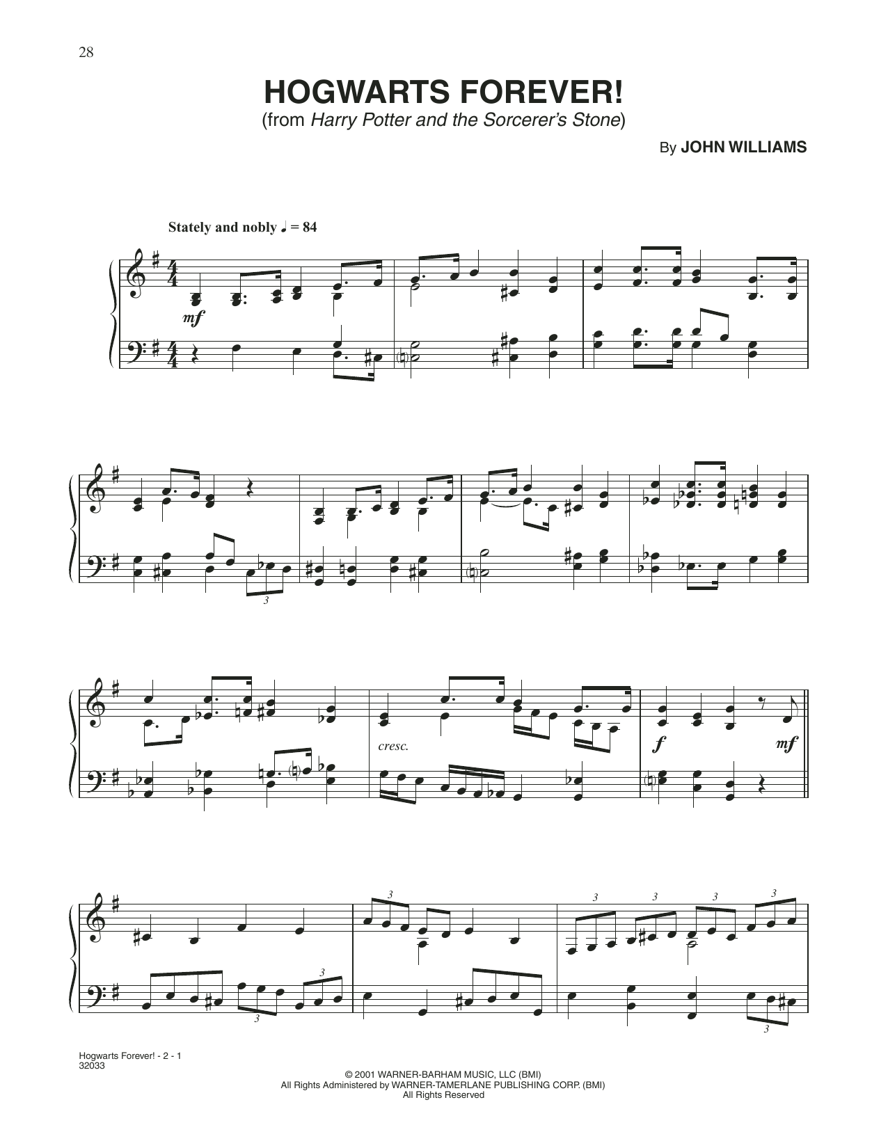 John Williams Hogwarts Forever (from Harry Potter) Sheet Music Notes & Chords for Piano Solo - Download or Print PDF