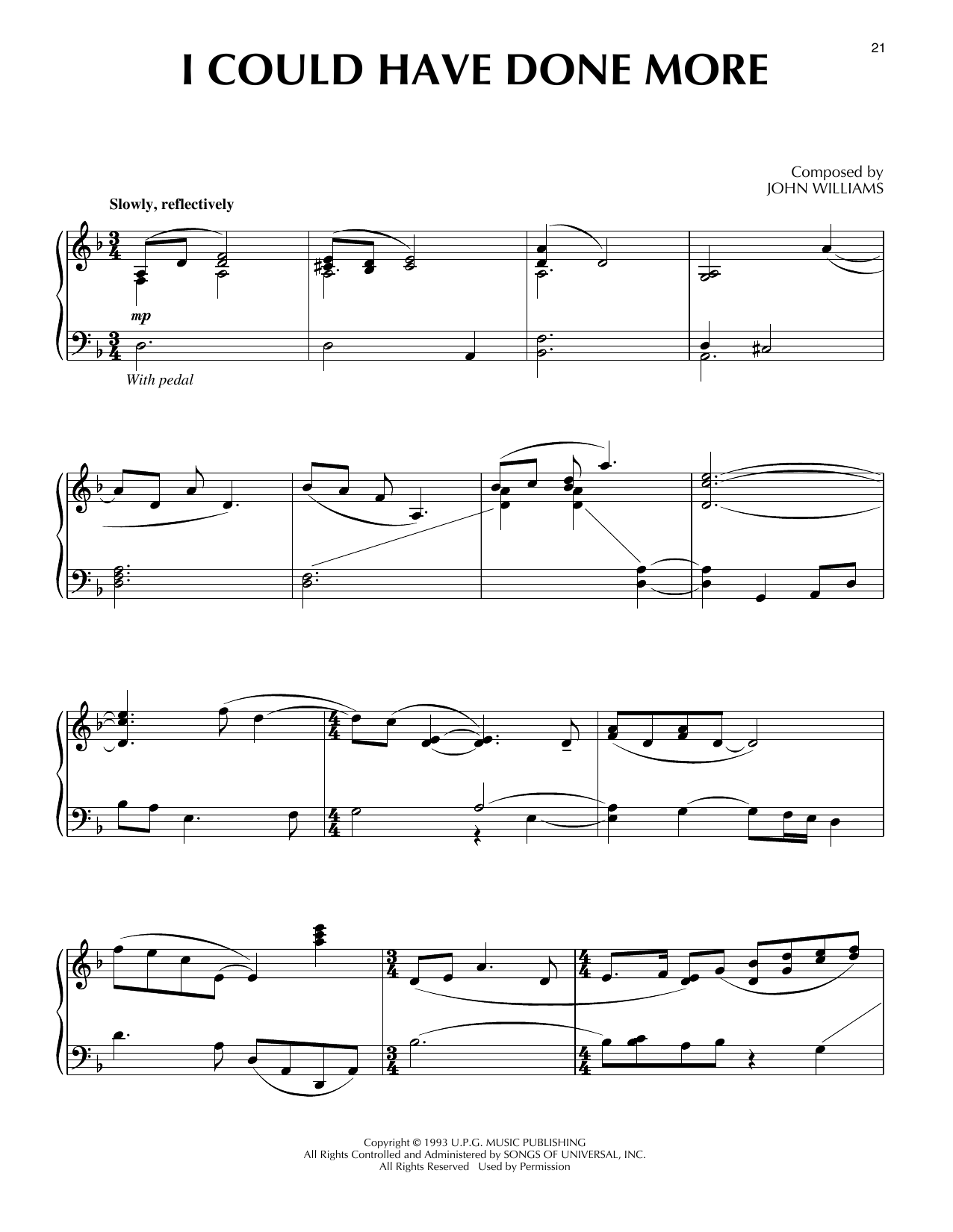 John Williams I Could Have Done More (from Schindler's List) Sheet Music Notes & Chords for Piano Solo - Download or Print PDF