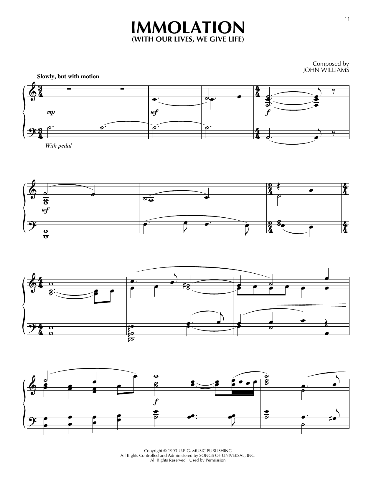 John Williams Immolation (With Our Lives, We Give Life) (from Schindler's List) Sheet Music Notes & Chords for Piano Solo - Download or Print PDF
