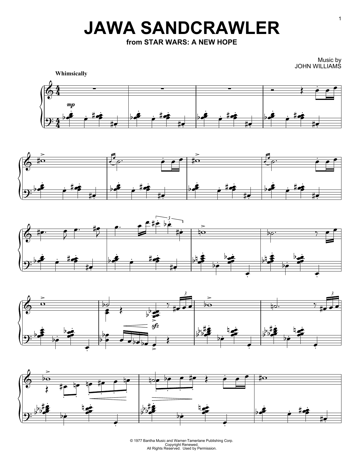 John Williams Jawa Sandcrawler (from Star Wars: A New Hope) Sheet Music Notes & Chords for Piano Solo - Download or Print PDF