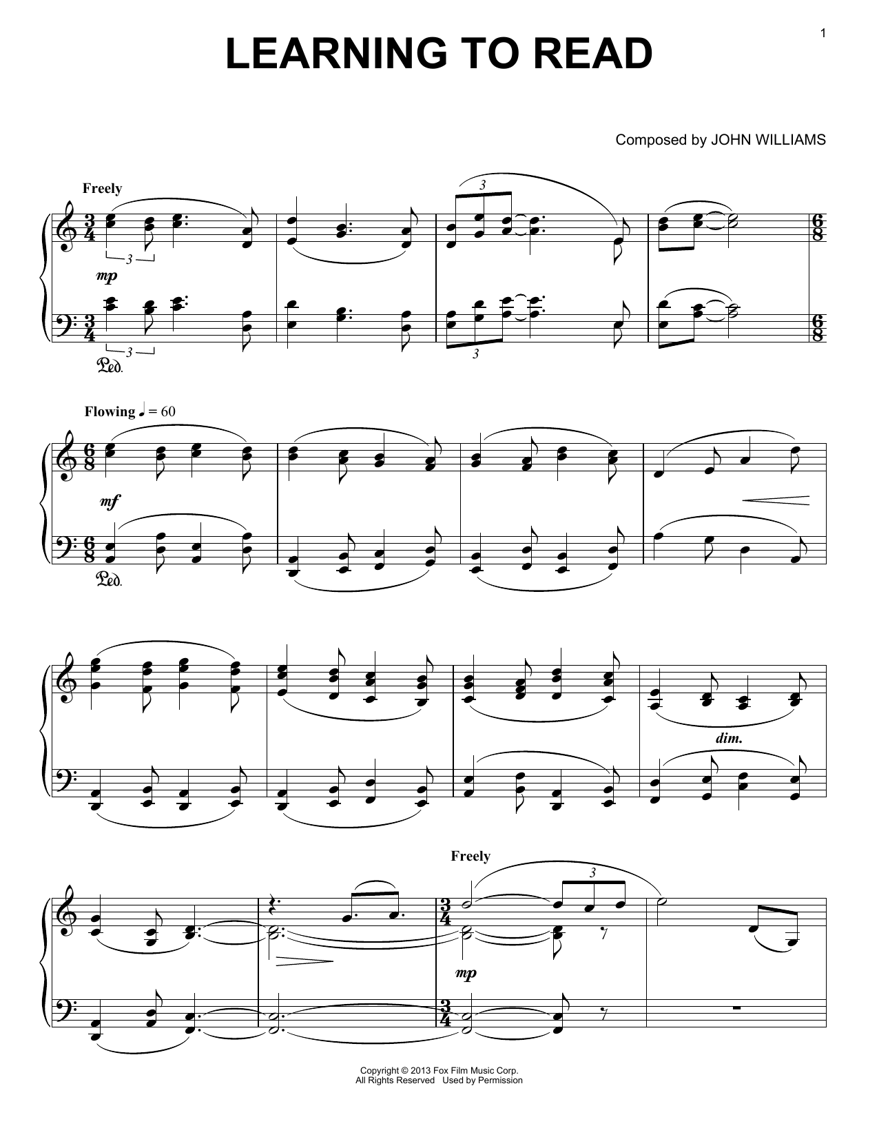 John Williams Learning To Read Sheet Music Notes & Chords for Piano - Download or Print PDF