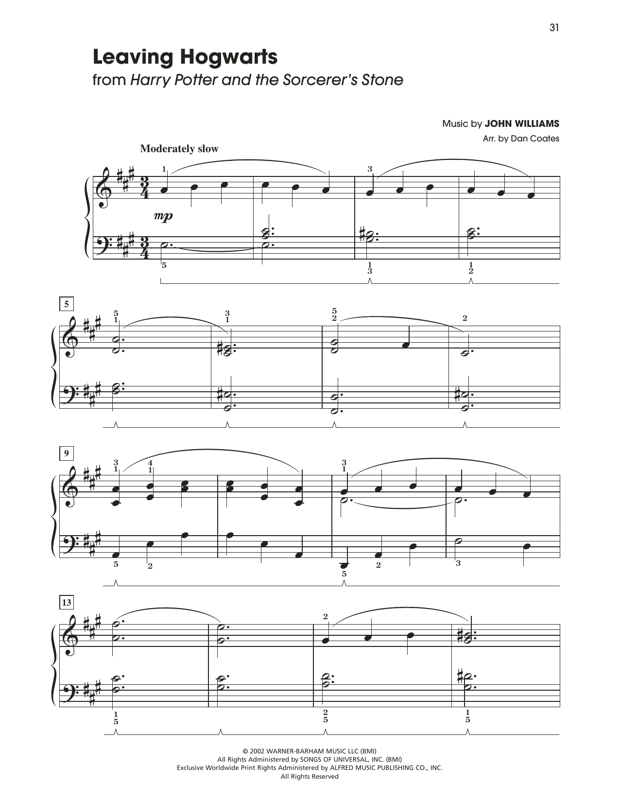 John Williams Leaving Hogwarts (from Harry Potter) (arr. Dan Coates) Sheet Music Notes & Chords for Easy Piano - Download or Print PDF