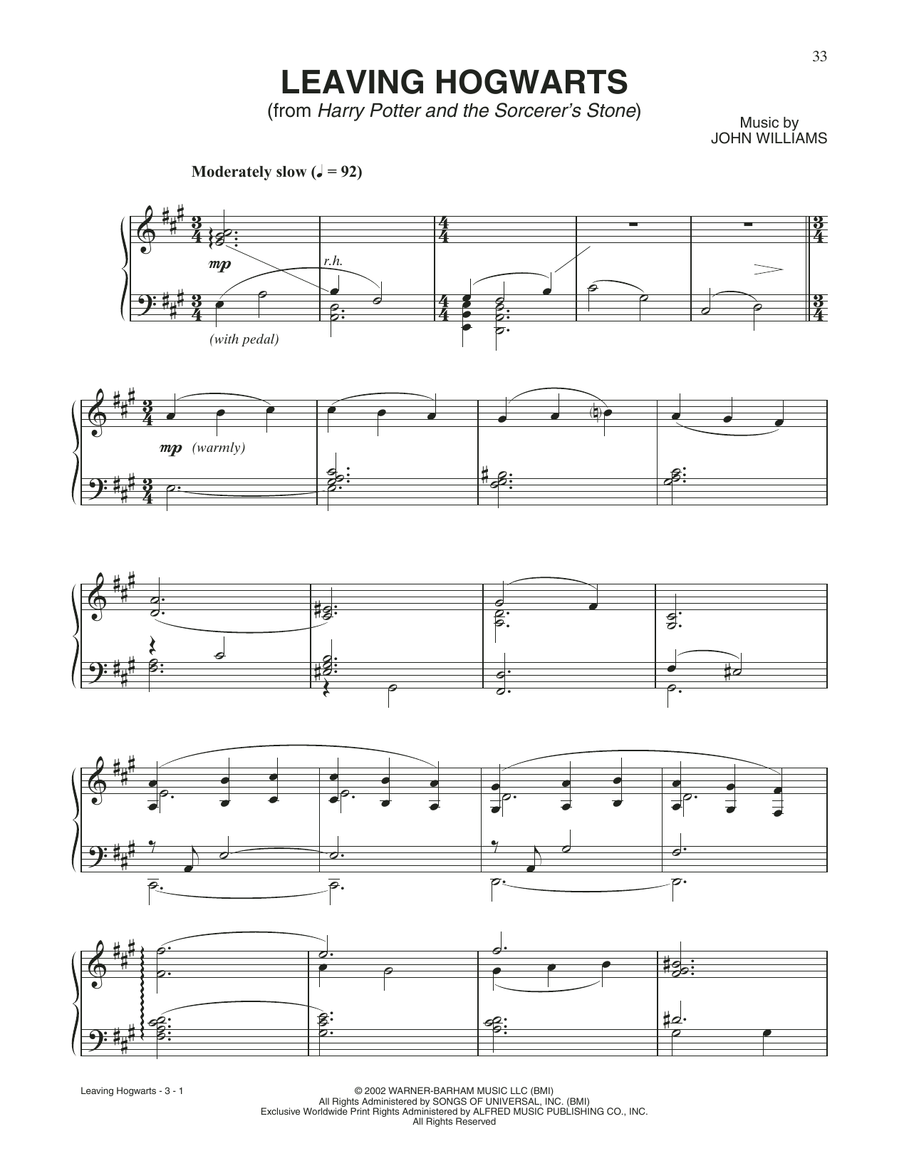 John Williams Leaving Hogwarts (from Harry Potter) Sheet Music Notes & Chords for Piano Solo - Download or Print PDF