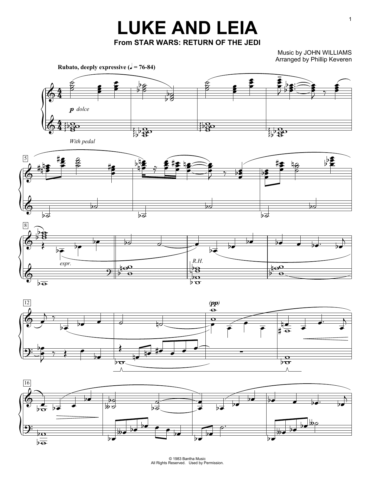 John Williams Luke And Leia (from Star Wars: Return of the Jedi) (arr. Phillip Keveren) Sheet Music Notes & Chords for Piano - Download or Print PDF