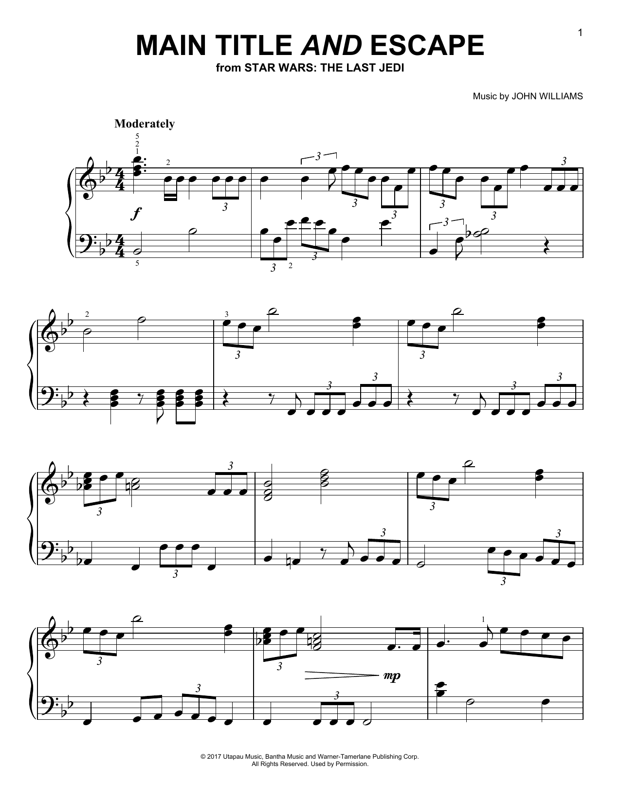 John Williams Main Title And Escape Sheet Music Notes & Chords for Piano - Download or Print PDF