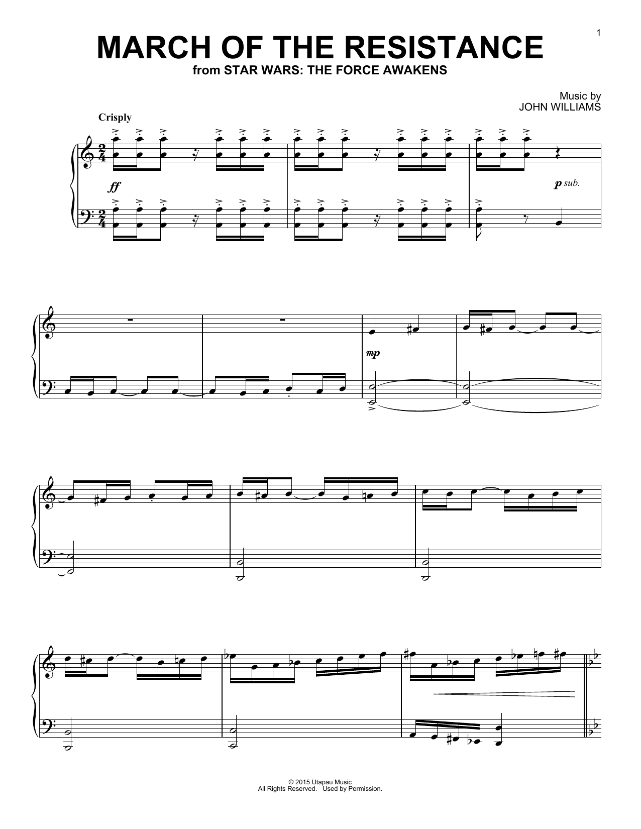 John Williams March Of The Resistance Sheet Music Notes & Chords for Piano - Download or Print PDF